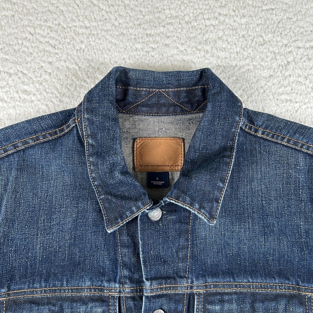 Vintage Gap Denim Jacket Mens Large Trucker Button Front Dark Indigo Unlined Y2K - Picture 6 of 15